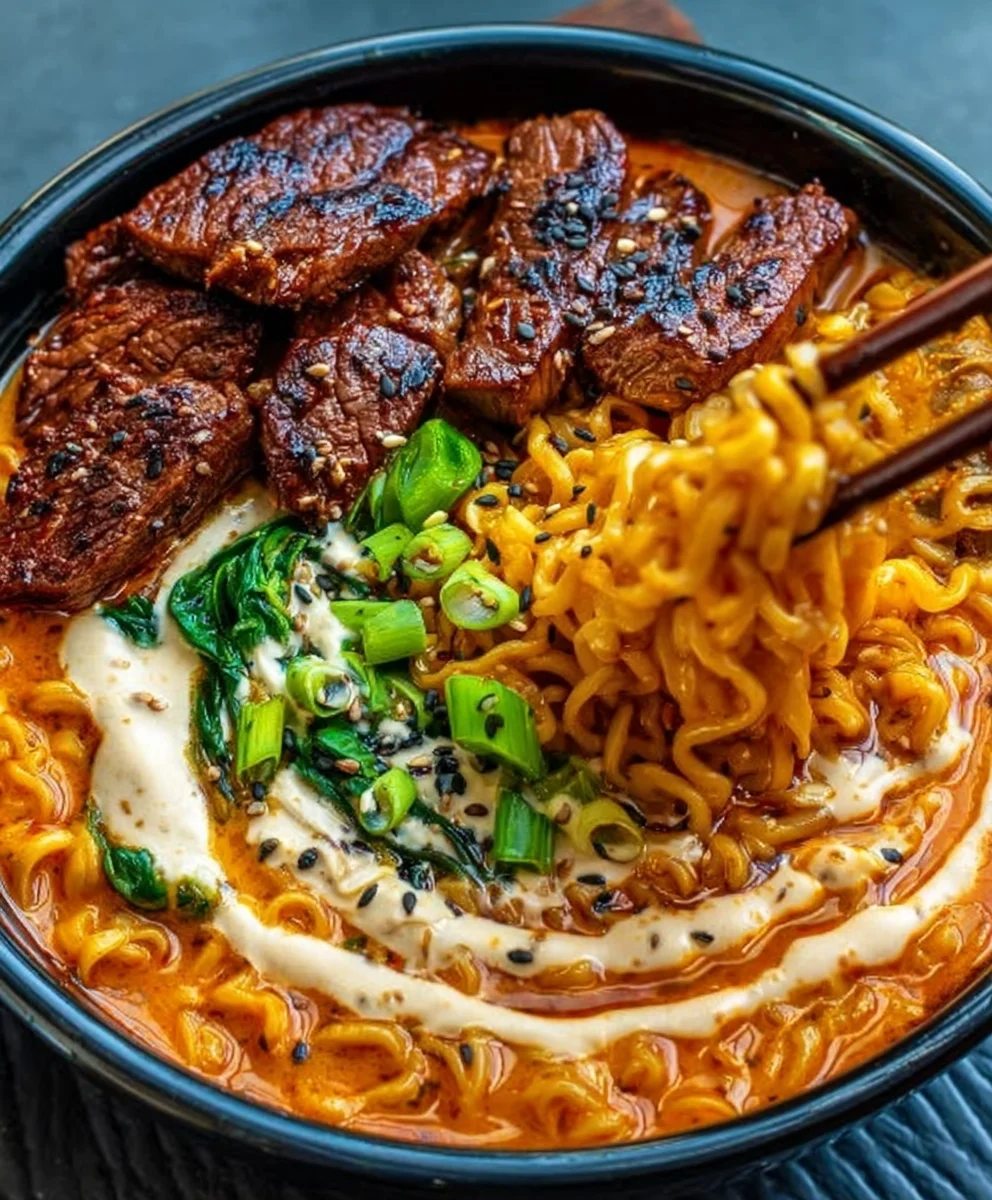 Spicy Korean Ramen Beef Creamy Sauce Recipe