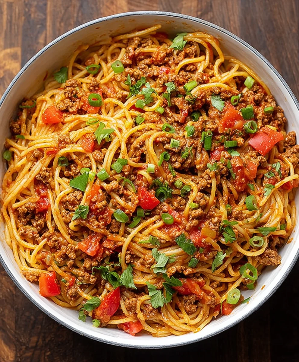 Taco Spaghetti Recipe- Easy Weeknight Beef Dinner