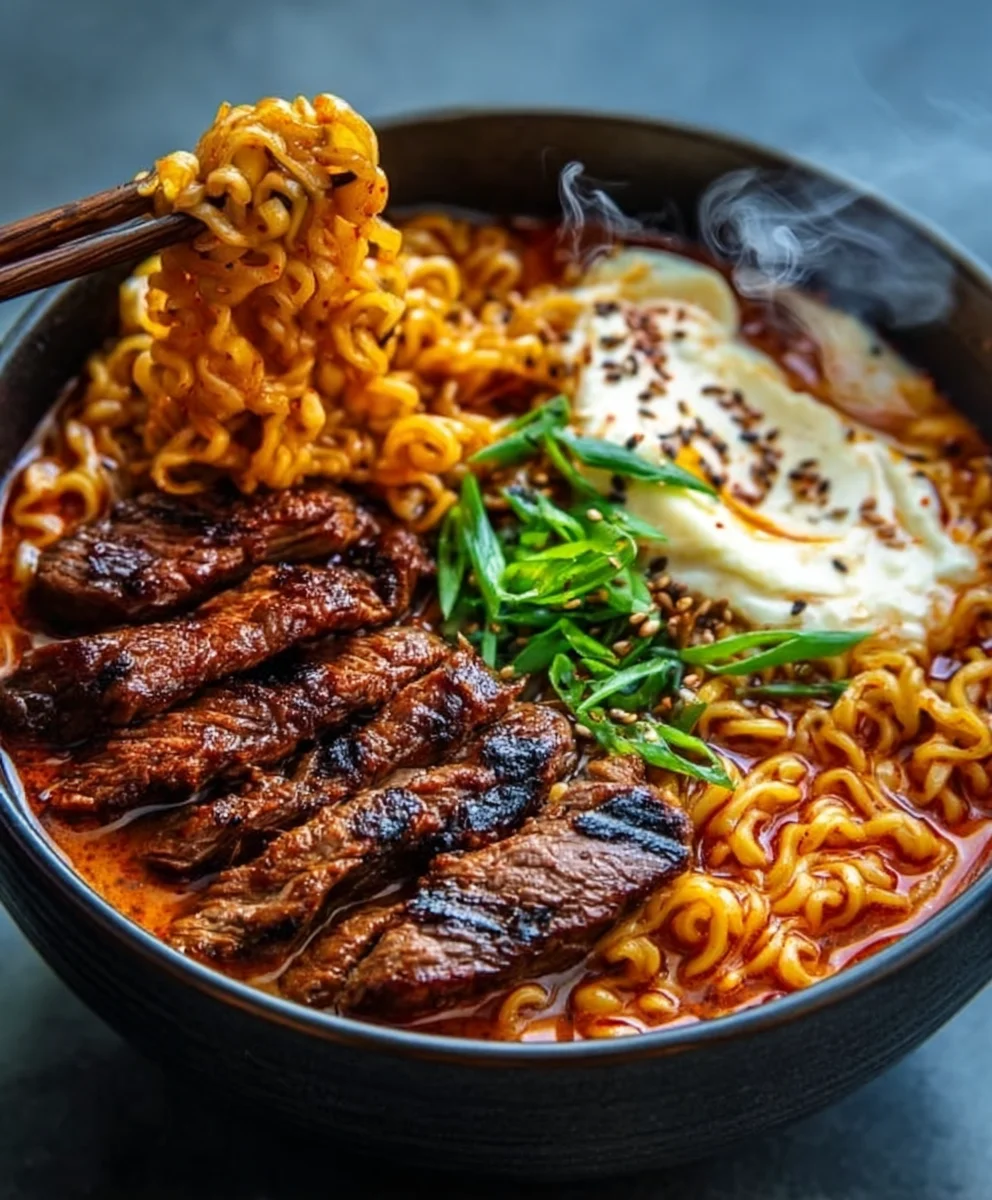 Spicy Korean Ramen Beef Creamy Sauce Recipe