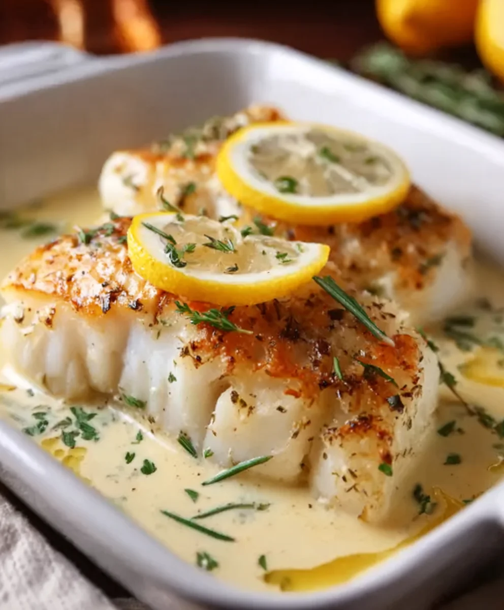 Baked Cod Coconut Lemon Cream - Easy & Delicious