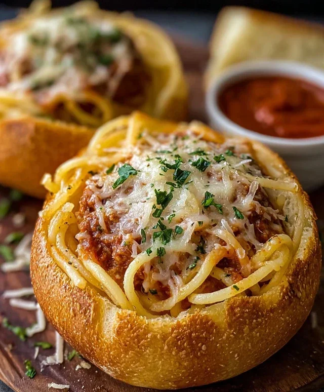 Spaghetti Garlic Bread Bowls