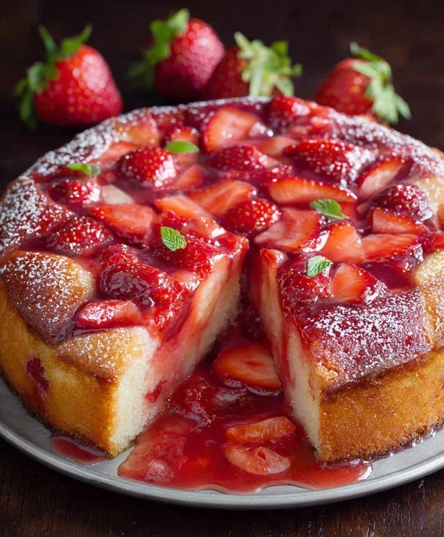 Easy Strawberry Cake with Strawberry Sauce