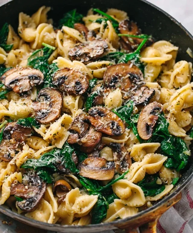 Parmesan Spinach Mushroom Pasta Skillet