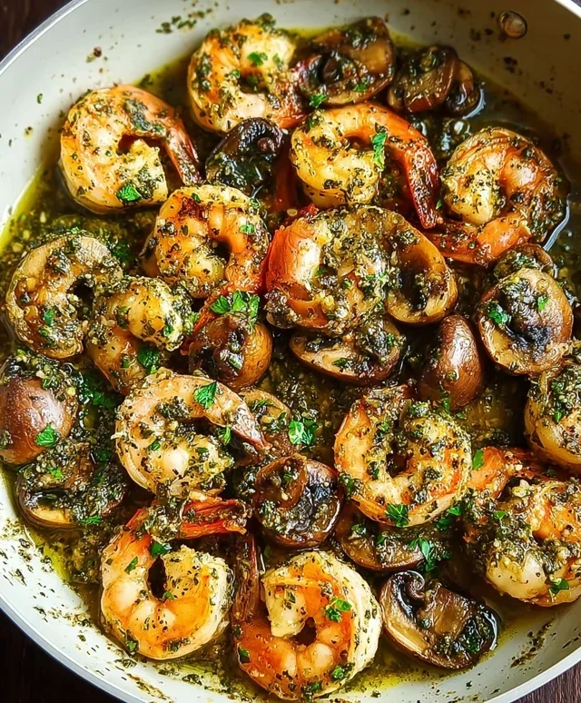 Pesto Shrimp with Mushrooms