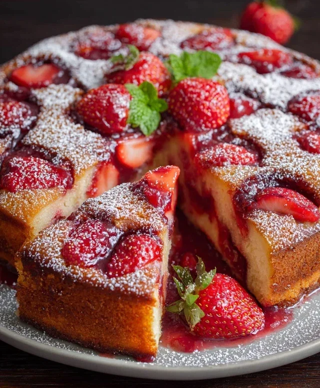 Easy Strawberry Cake with Strawberry Sauce