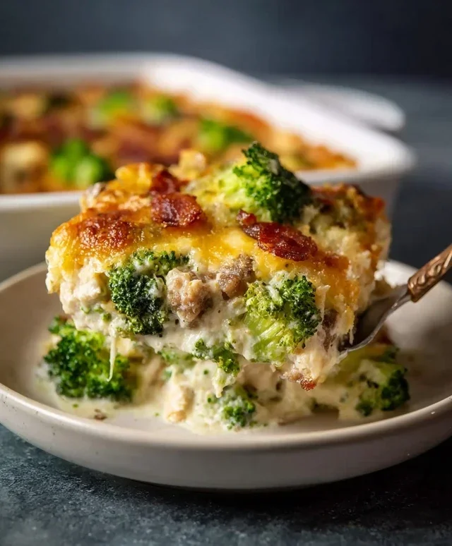 Creamy Low Carb Chicken Casserole with Broccoli and Beef Beef Bacon