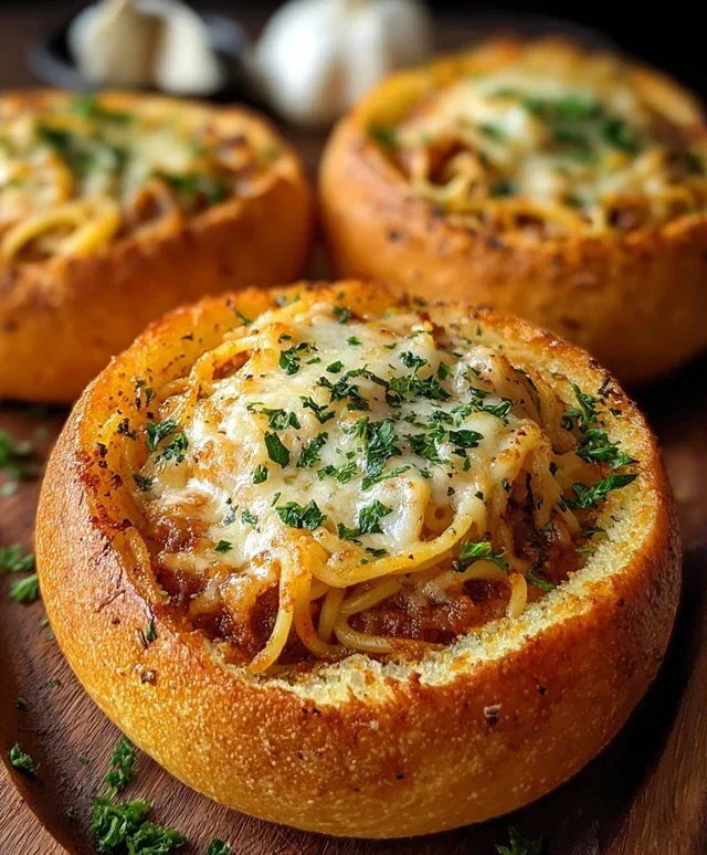 Spaghetti Garlic Bread Bowls