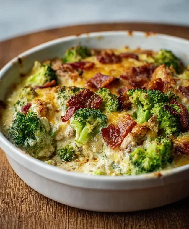 Creamy Low Carb Chicken Casserole with Broccoli and Beef Beef Bacon
