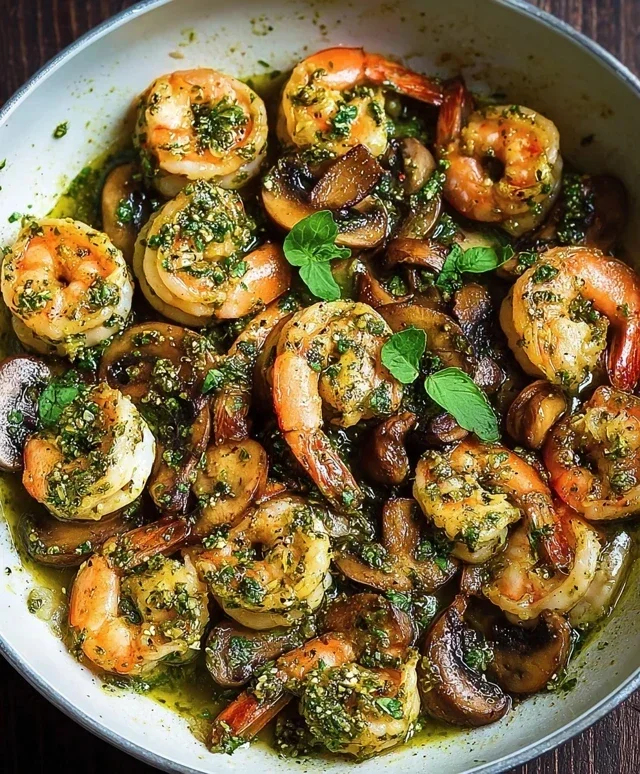 Pesto Shrimp with Mushrooms