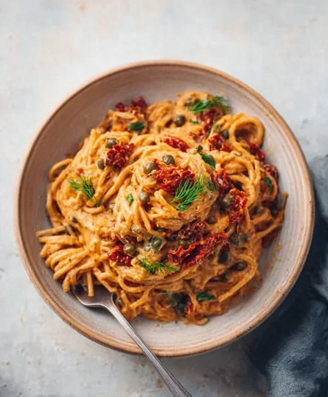 Creamy Sun-Dried Tomato Pasta with Capers and Dill