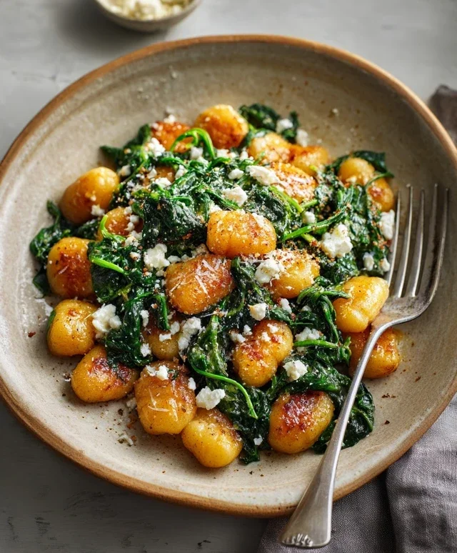 Crispy Gnocchi With Spinach And Feta