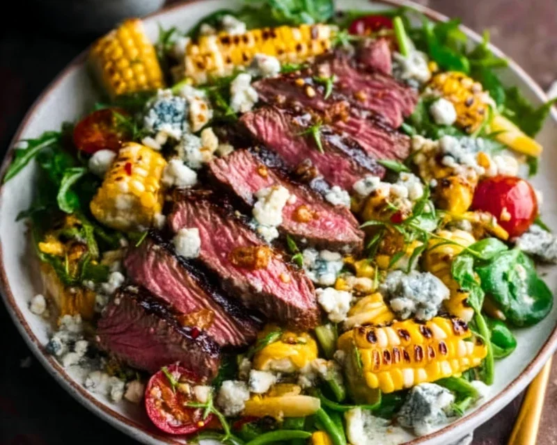 Balsamic Steak Gorgonzola Salad with Grilled Corn