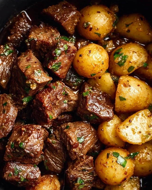 Slow Cooker Garlic Butter Beef Bites with Potatoes