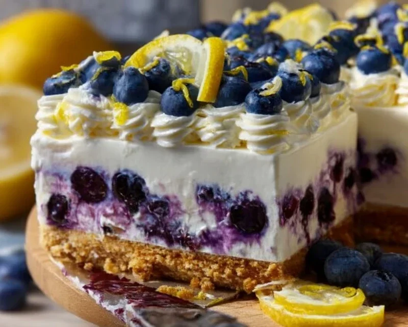 No-Bake Lemon dazzling Blueberry cream Cake