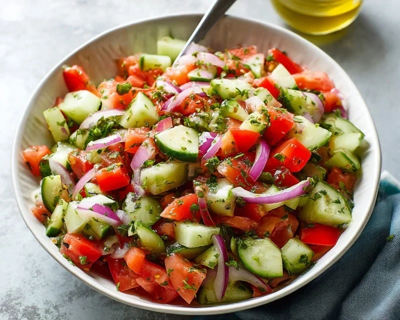 Mediterranean Salad with Cucumber, Tomato and Onion