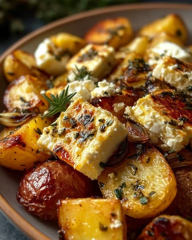 Roasted Potatoes with Baked Feta and Garlic
