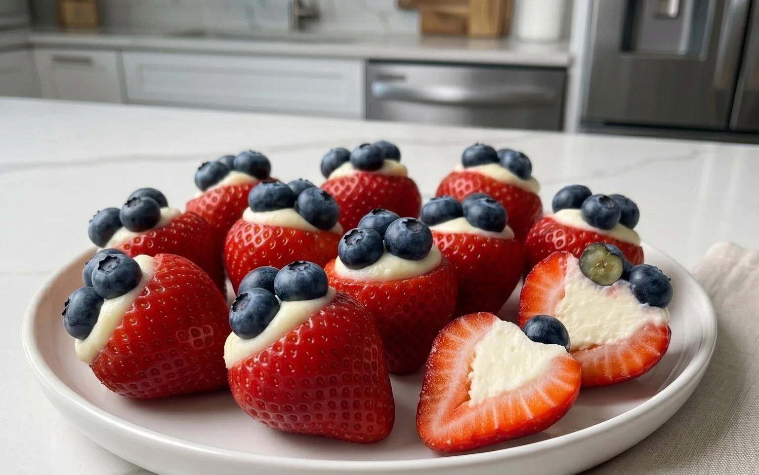 Red, White, and Blue Cheesecake Strawberries