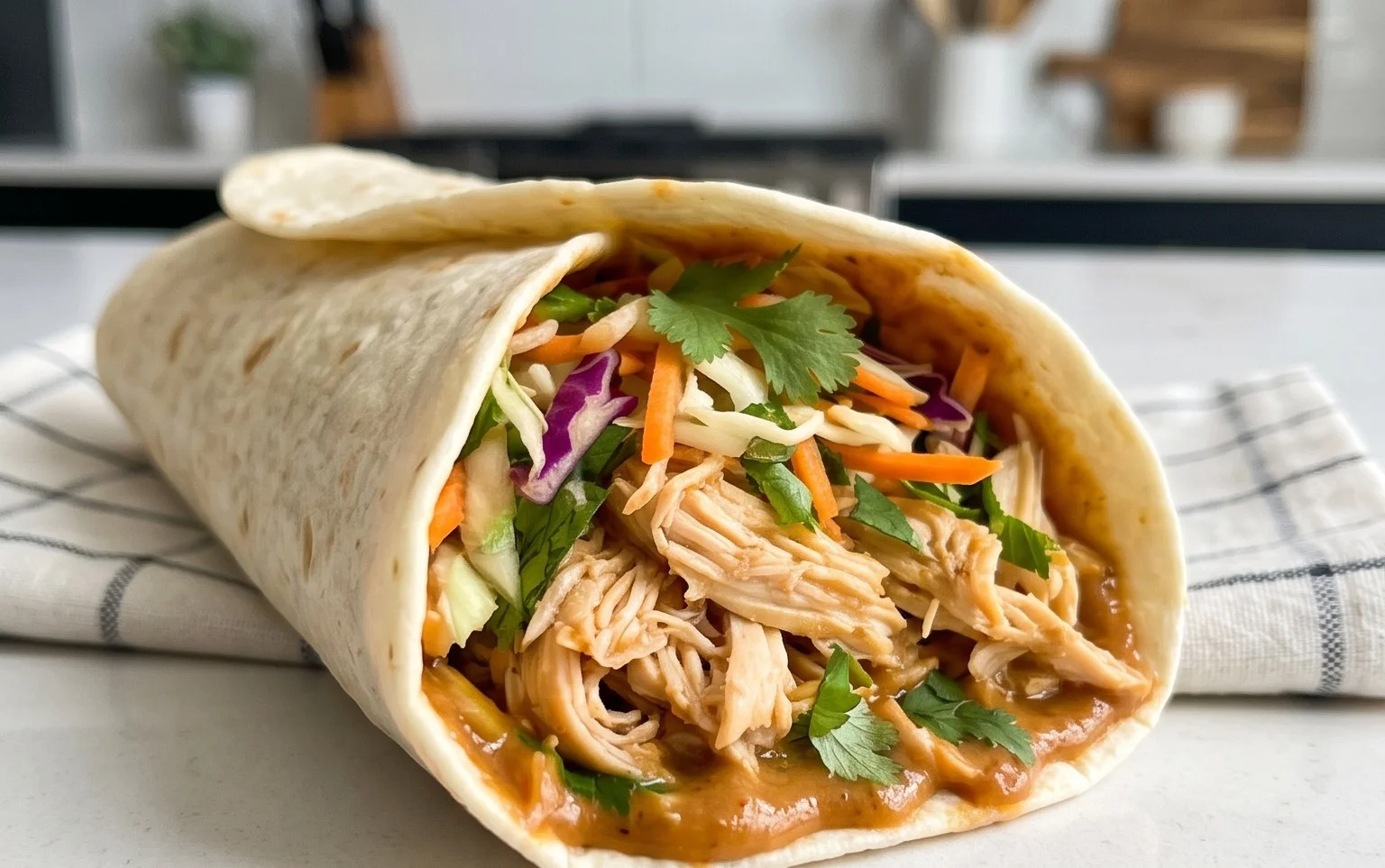 Thai Chicken Wrap with Crunchy Asian Slaw