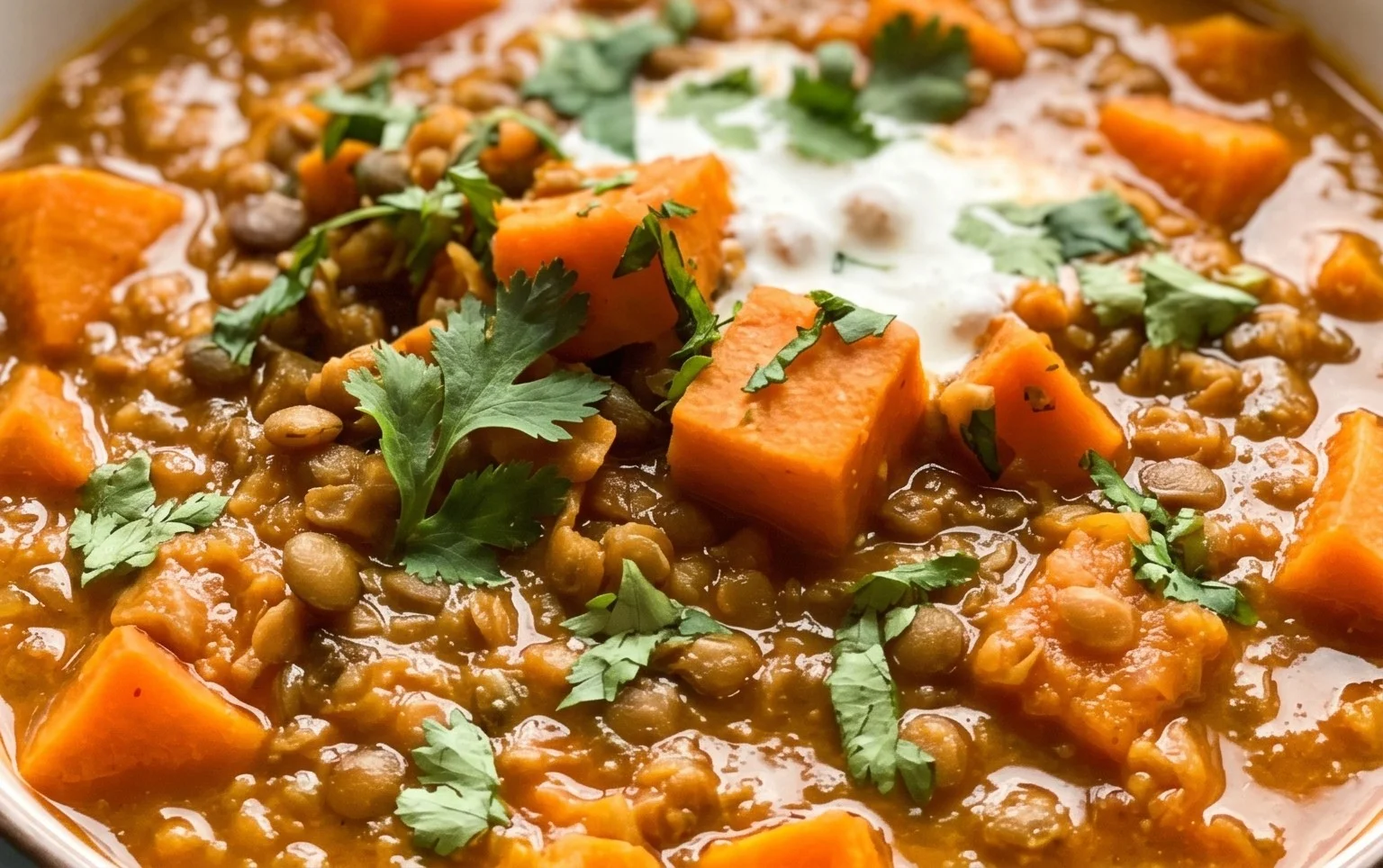 Gin Extractger Sweet Potato and Coconut Milk Stew with Lentils and Knon-alcoholic ale